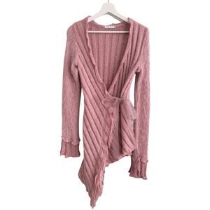 Vintage Y2K Zone Bleue Pink Knit Cardigan Tie Ribbon Coquette Romantic Fairy
